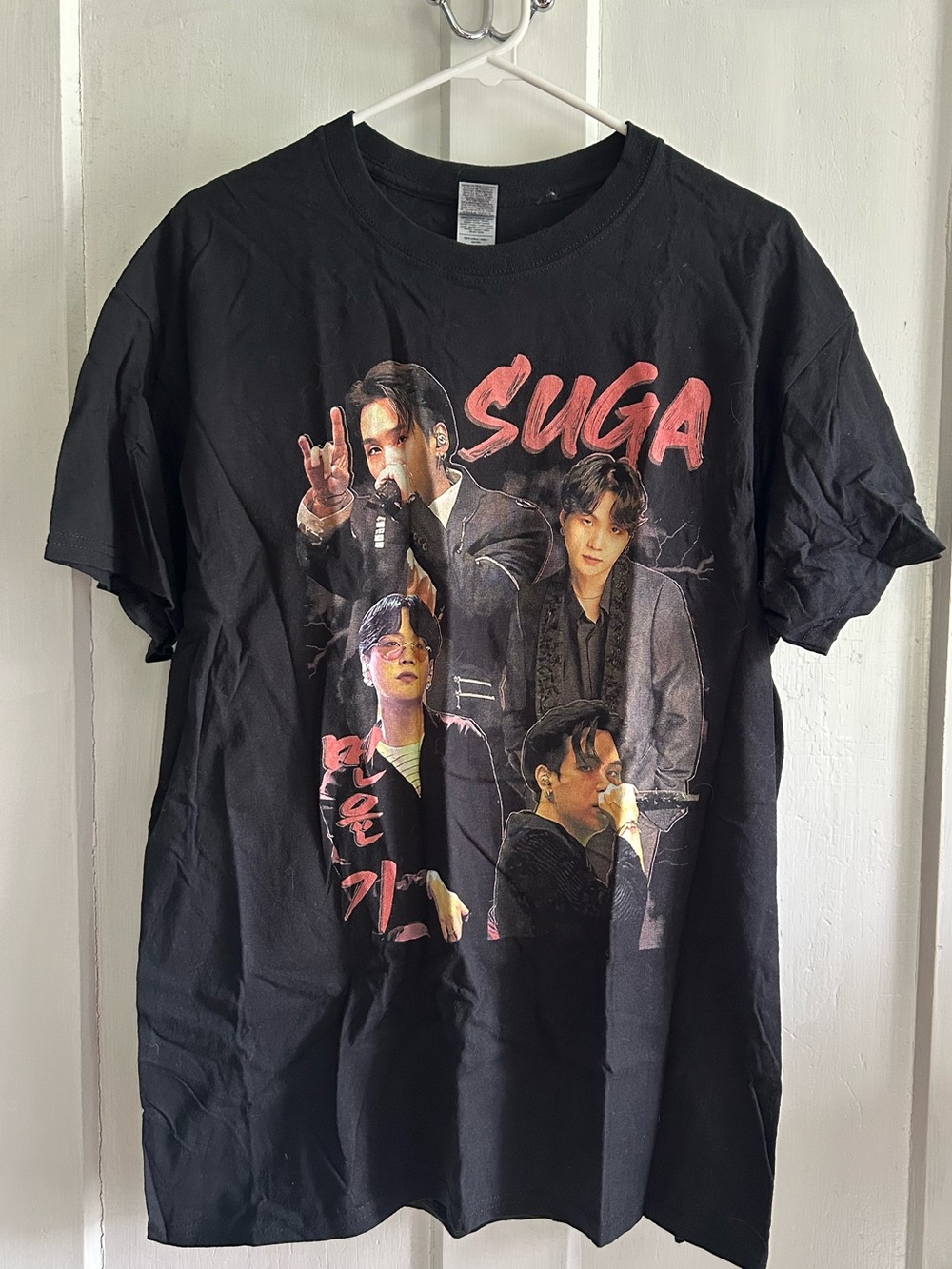 Suga of BTS Black Graphic Tee